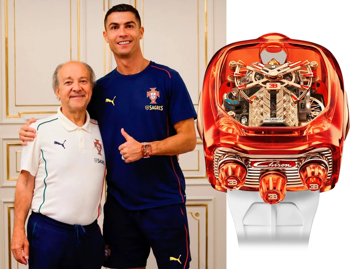 Cristiano Ronaldo con su reloj Jacob & Co. Bugatti Chiron Orange Sapphire