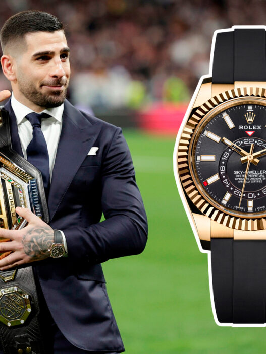 Ilia Topuria durante el partido Real Madrid–Sevilla en el Santiago Bernabéu, el pasado 25 de febrero de 2024, con un Rolex Oyster Perpetual Sky-Dweller