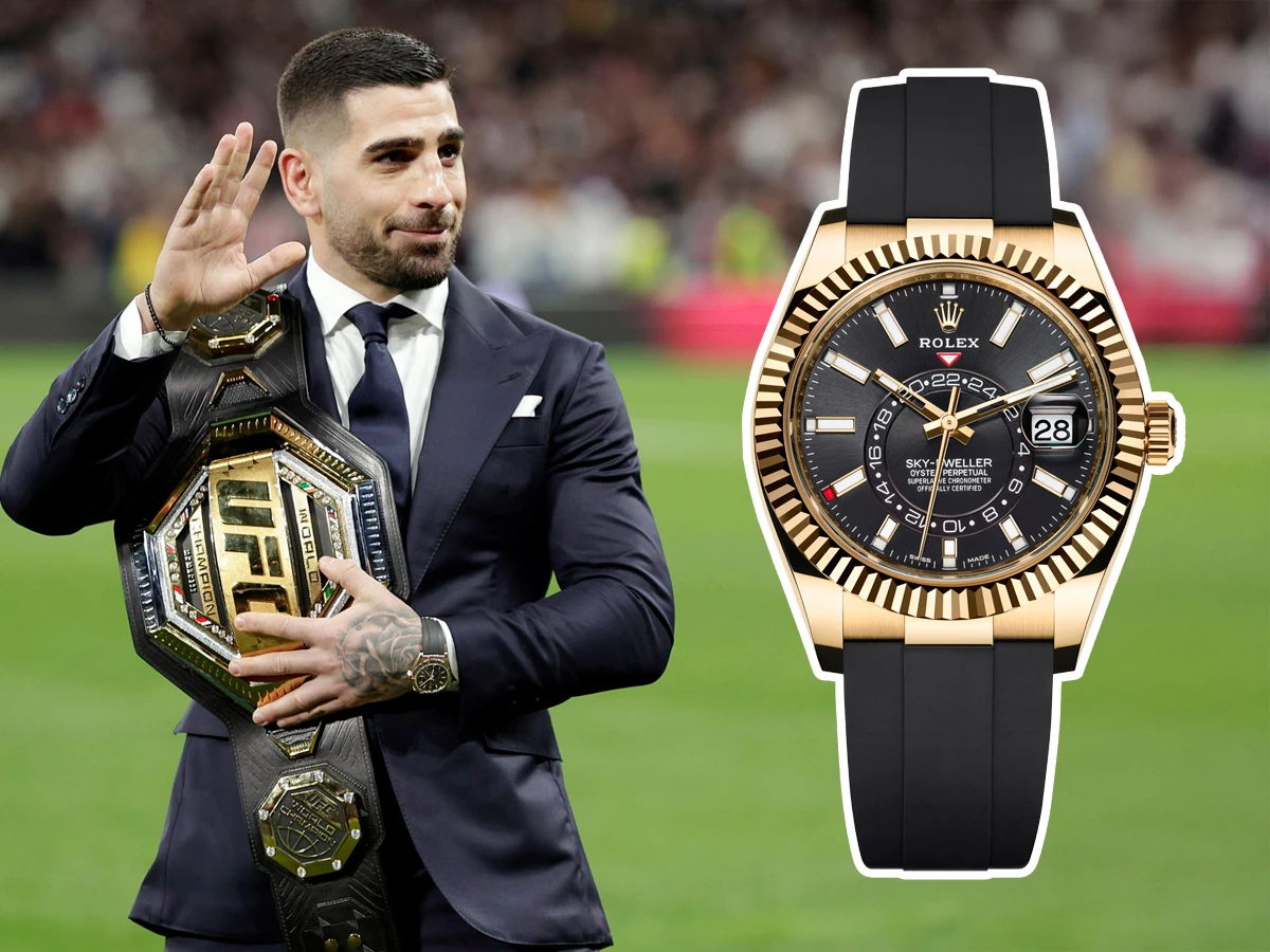 Ilia Topuria durante el partido Real Madrid–Sevilla en el Santiago Bernabéu, el pasado 25 de febrero de 2024, con un Rolex Oyster Perpetual Sky-Dweller