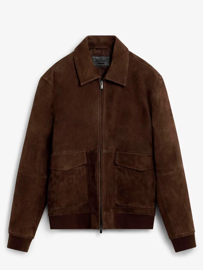 Chaqueta tipo bomber de ante marrón para hombre de la marca Scalpers