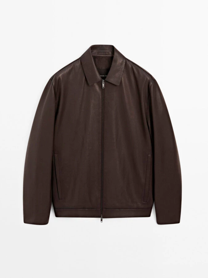 Chaqueta de cuero marrón para hombre de la marca Massimo Dutti