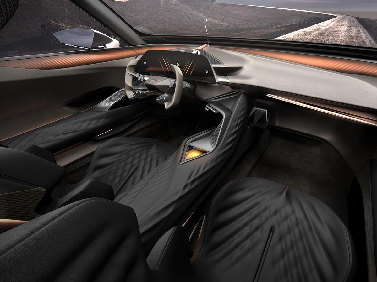 Interior del Cupra Tindaya 2025 con salpicadero Driver Axis y pantalla de 24 pulgadas