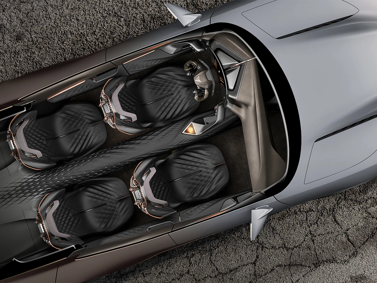 Cupra Tindaya 2025 vista aérea interior 2+2 con asientos CUPBucket
