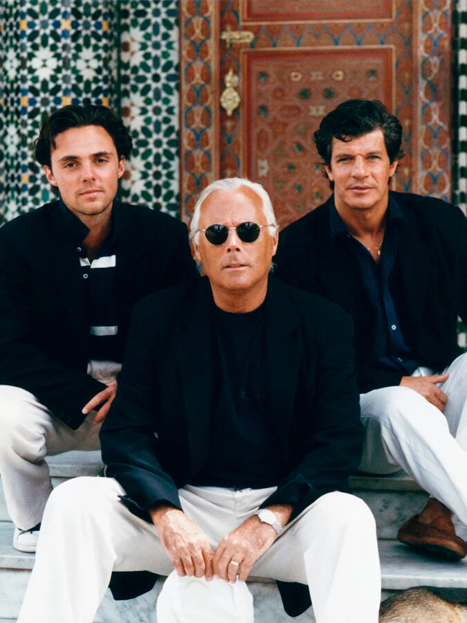 Giorgio Armani junto a Andrea Camerana y a Leo DellOrco