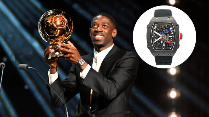 Ousmane Dembele con un reloj Richard Mille recogiendo el premio Balón de oro 2025