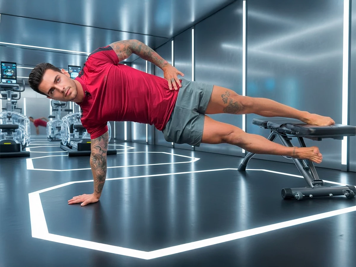 hombre haciendo plancha lateral Copenhague muy avanzada