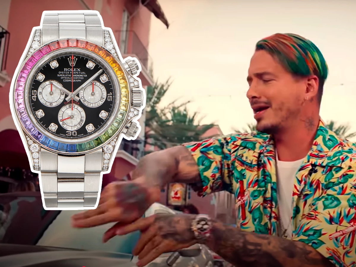 J Balvin con un Rolex Daytona Rainbow 116599 Rbow en el videoclip de Hey Ma.