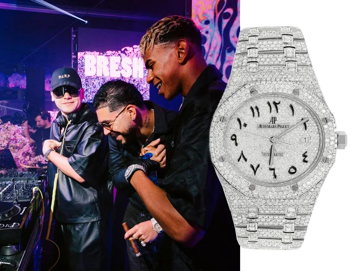 Lamine Yamal en una discoteca celebrando con un Audemars Piguet Royal Oak Iced Out con numeración árabe.
