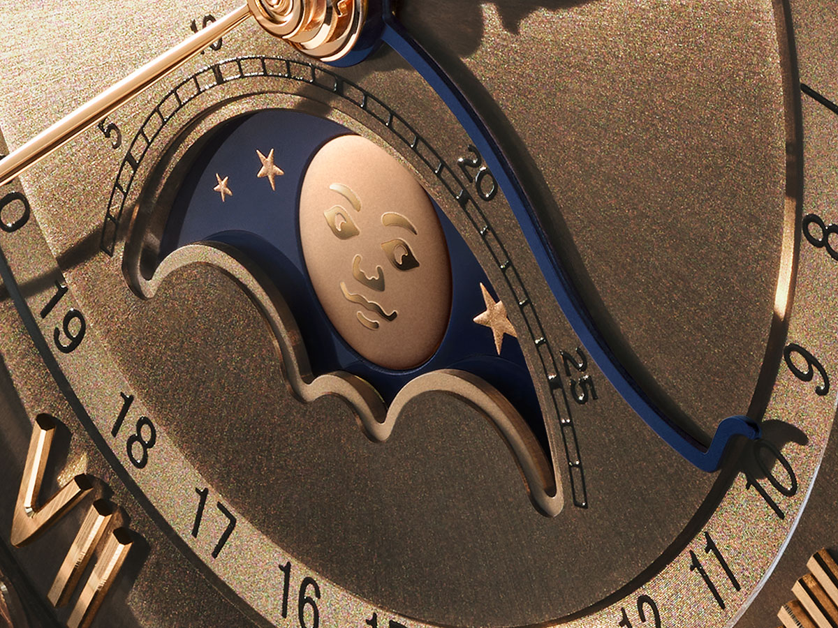 Detalle de la fase lunar con rostro humano del nuevo Villeret de Blancpain.