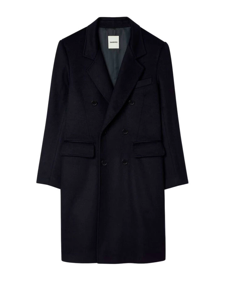 Abrigo largo azul marino para hombre de la marca Sandro