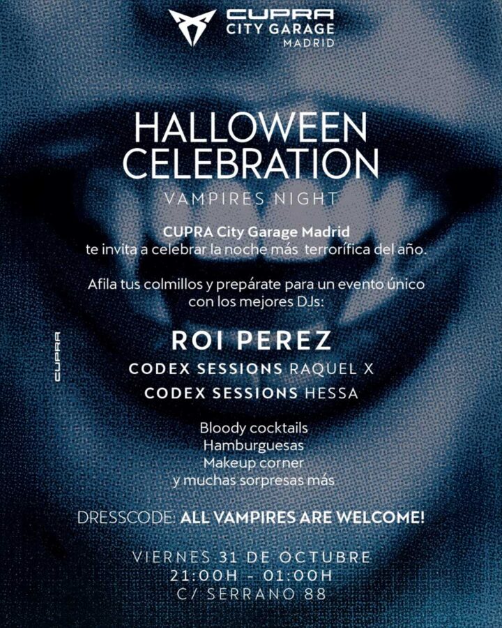 Invitación a la fiesta de Halloween del Cupra City Garage 2025.