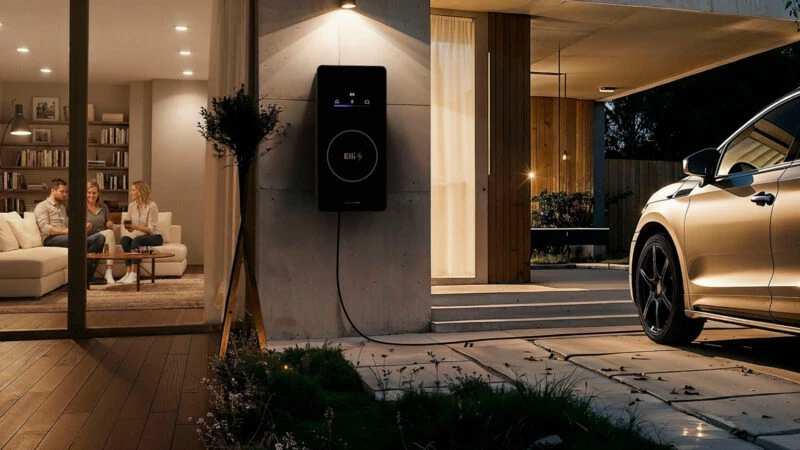 coche eléctrico cargando en el exterior de una casa