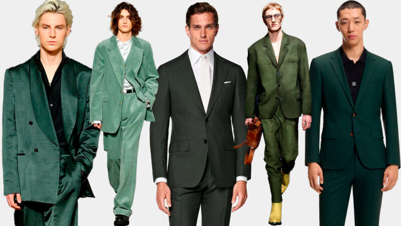 Ideas de estilo para vestir el traje verde de hombre este otoño 2025 según los desfiles de moda