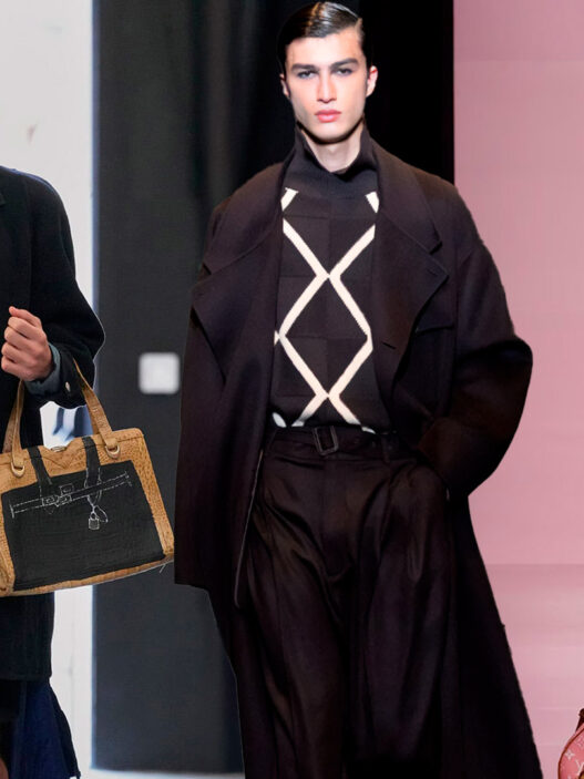 Modelos con jerseys de rombos en los desfiles de Simon Cracker, Emporio Armani y Louis Vuitton durante la temporada otoño/invierno 2025.