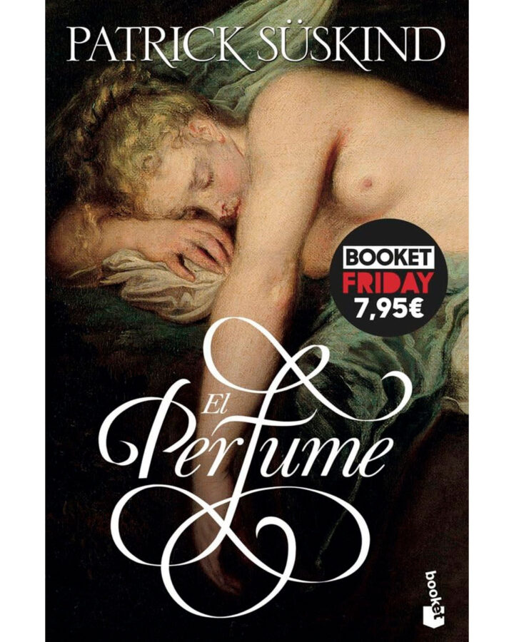 Portada del libro El perfume, de Patrick Süskind. La portada muestra una pintura de una mujer rubia, de pelo rubio y recogido, sin ropa, dormida sobre unas telas.