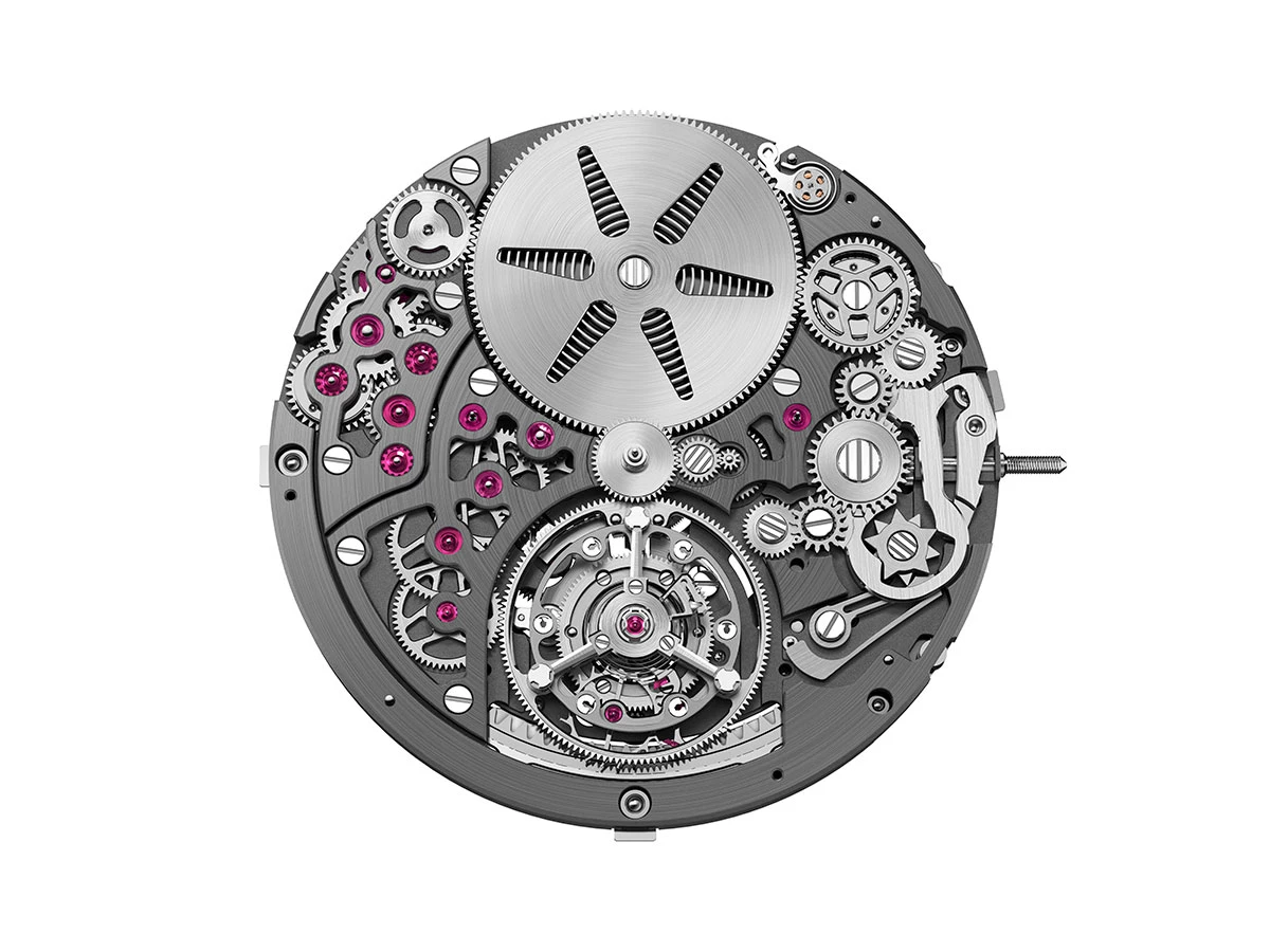 Vista del Calibre 8100 del Royal Oak «Jumbo» RD#5, con mecanismo flyback y componentes en titanio