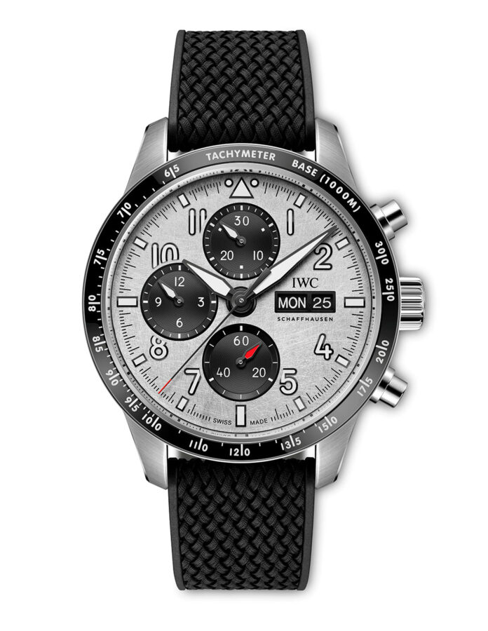 Esfera del IWC Pilot’s Watch Performance Chronograph 41 “722 Edition” con fragmentos originales del Mercedes-Benz 300 SLR.