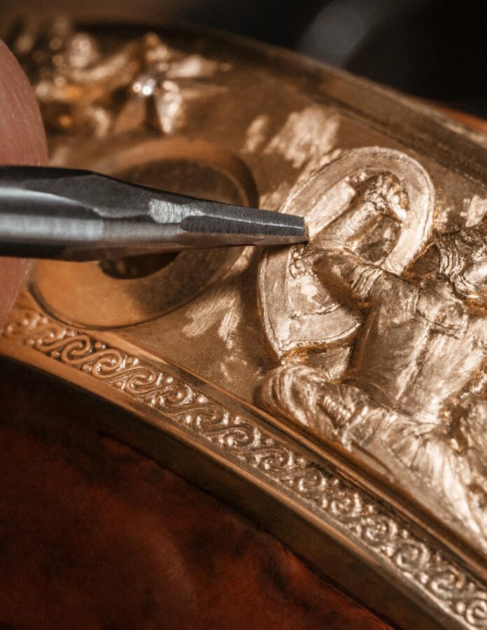 detalle del grabado artesanal en la caja del reloj Vacheron Constantin Les Cabinotiers Tourbillon Armilar