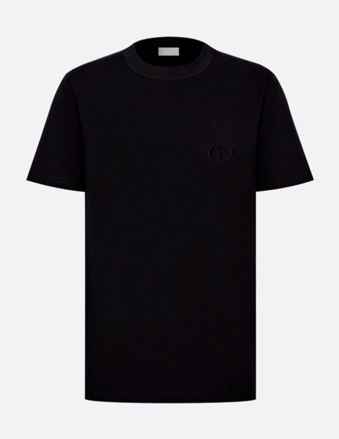 Camiseta negra de algodón con logo bordado de Dior.