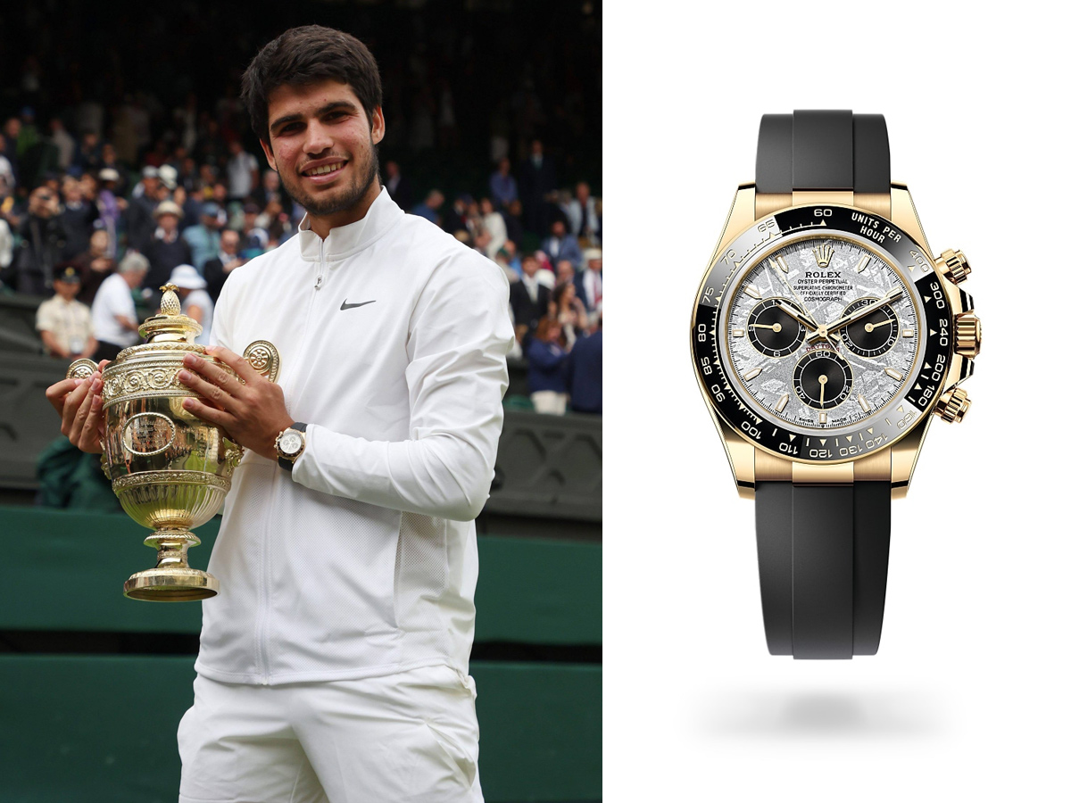 Carlos Alcaraz tras su victoria en la final masculina contra el serbio Novak Djokovic en el torneo de Wimbledon de 2023