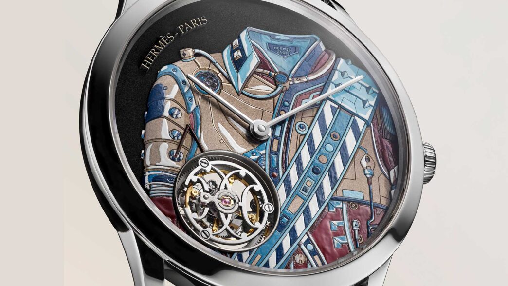 esfera del reloj Hermès Slim d’Hermès Néo Brandebourgs con diseño grabado y tourbillon