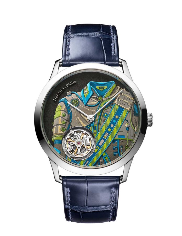 reloj Hermès Slim d’Hermès Néo Brandebourgs con correa de aligátor azul