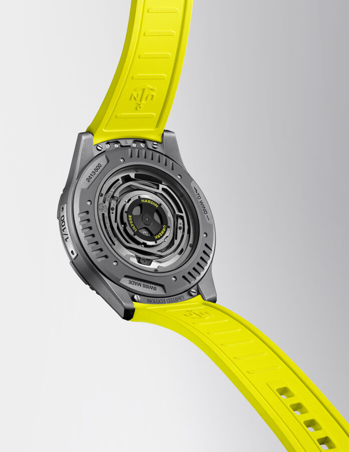 trasera del reloj Ulysse Nardin y Urwerk UR-FREAK con sistema Grinder y rotor técnico