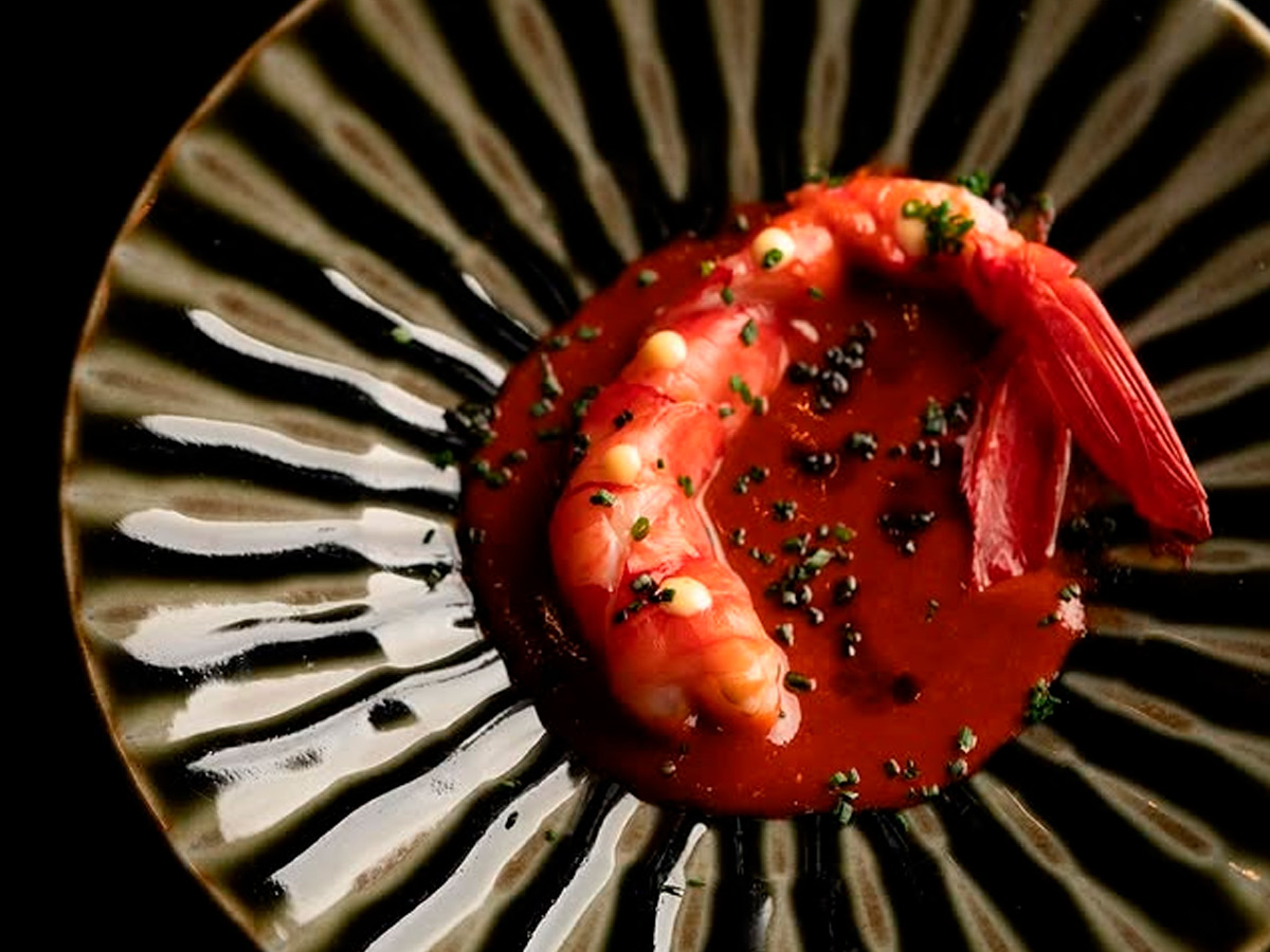 Plato de Carabinero incluido en el menú degustación del restaurante de Madrid Ricardo Sanz Wellington.