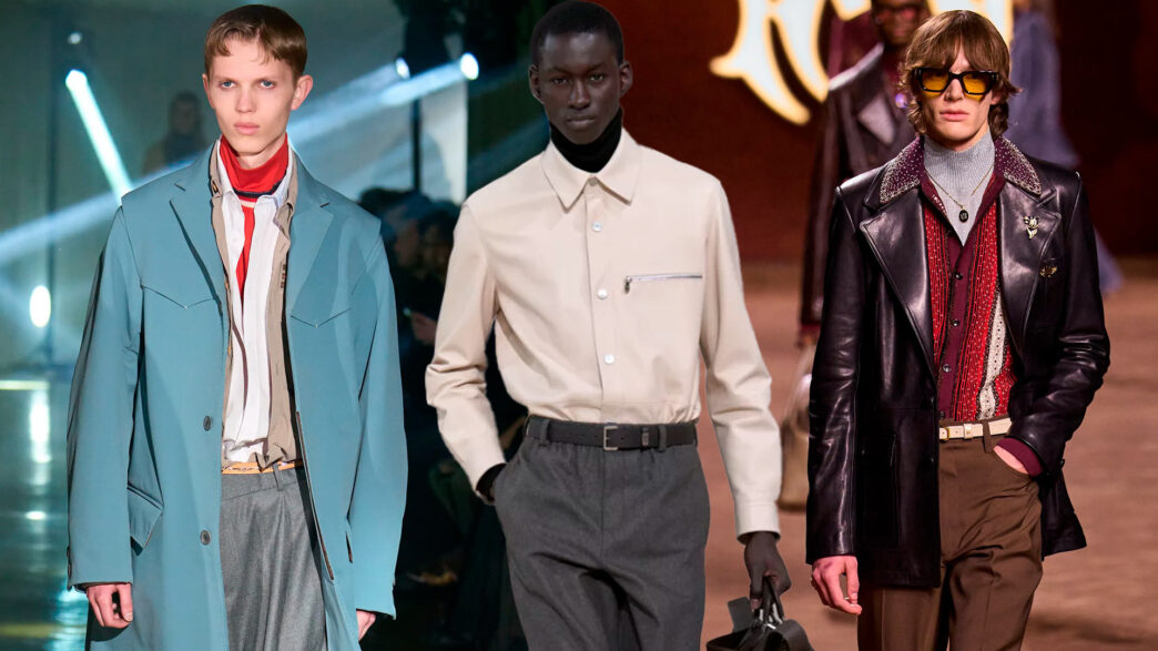 modelos desfilando con la tendencia del jersey de cuello alto combinado con camisa en los desfiles de otoño/invierno 2025