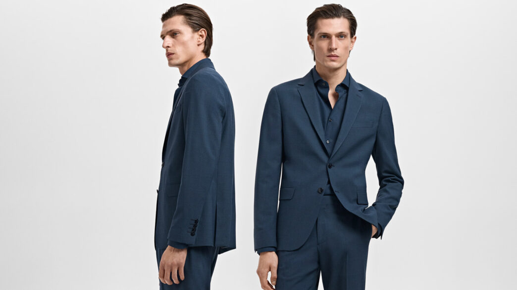 traje azul índigo de Mango en vista frontal y lateral para mostrar su corte slim