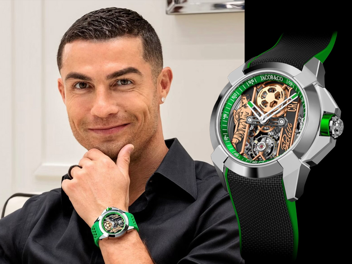 Cristiano Ronaldo con el reloj Jacob & Co Epic X CR7 Heart of CR7 en color verde