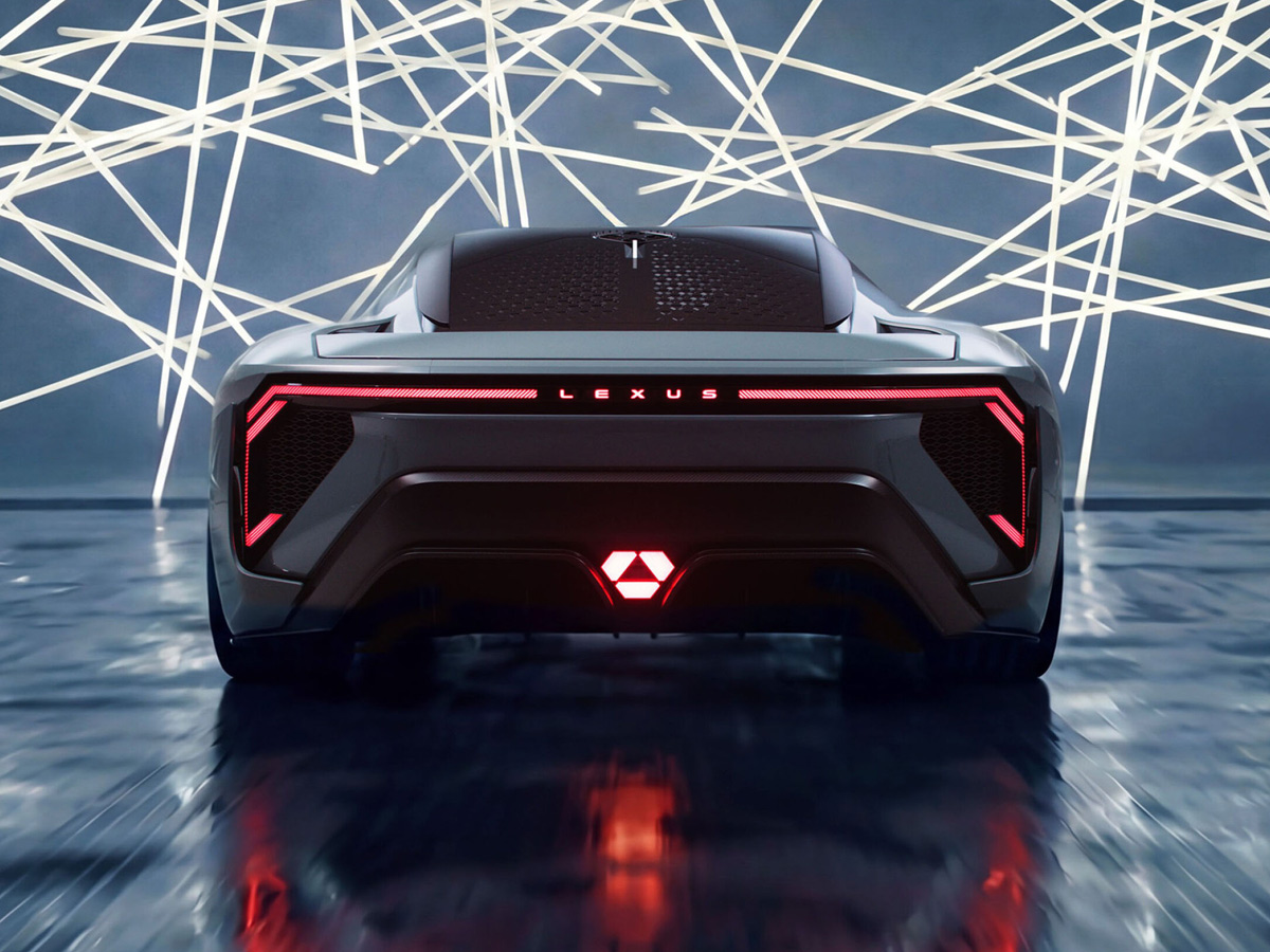 Parte trasera del Lexus LFA Concept con firma lumínica horizontal y detalles aerodinámicos.