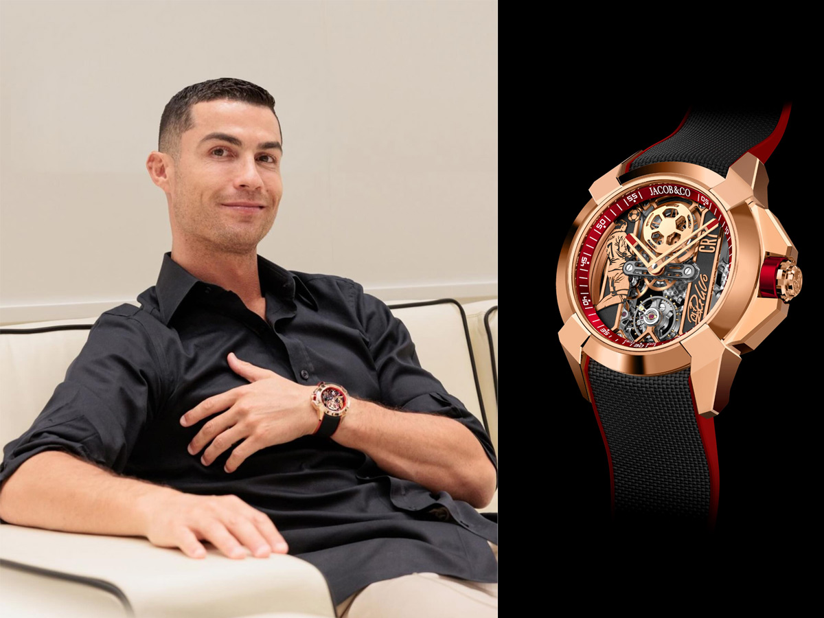Cristiano Ronaldo llevando el reloj Jacob & Co Epic X CR7 Flight of CR7 en oro rosa