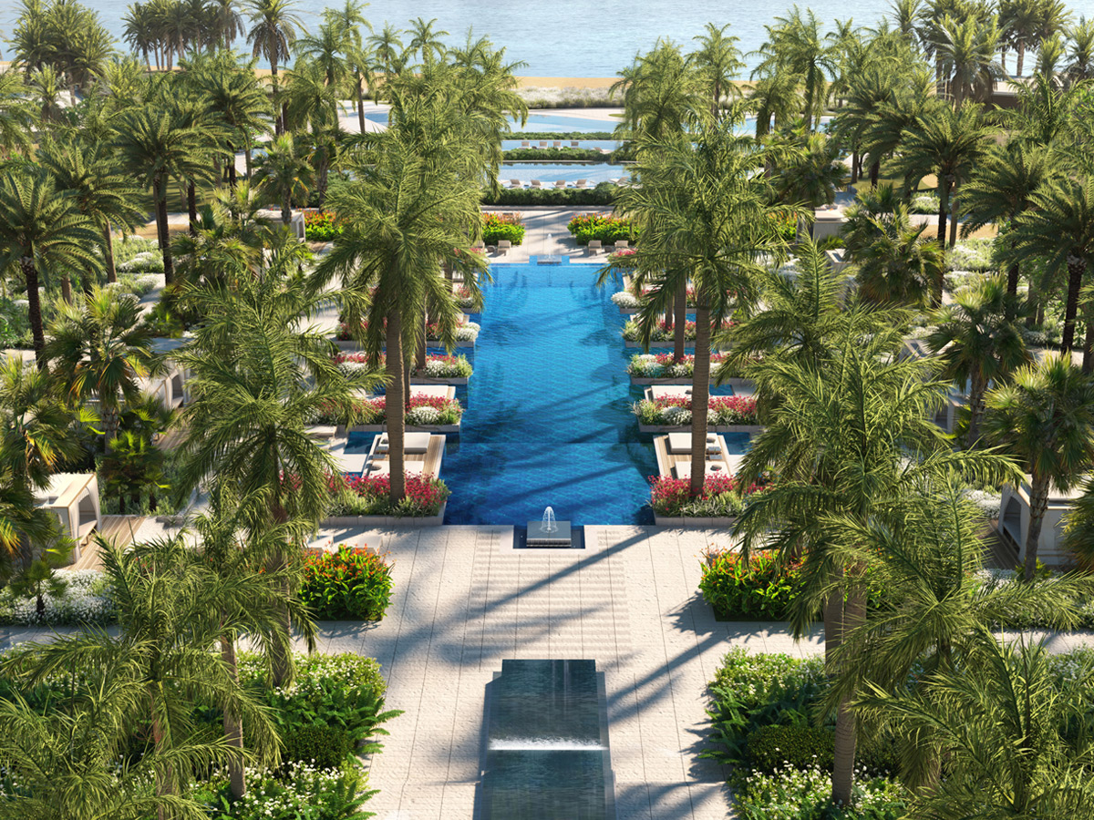 Jardines del hotel de lujo Four Seasons Amaala, Bahía Triple, Arabia Saudita