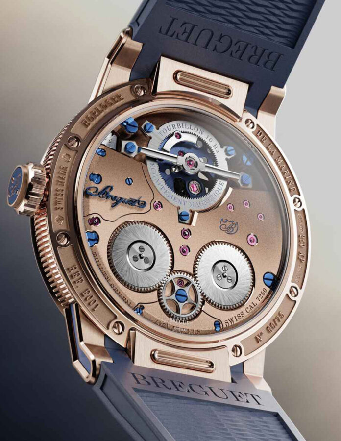 Reverso del Breguet Expérimentale 1 con el calibre 7250 y acabado en oro Breguet