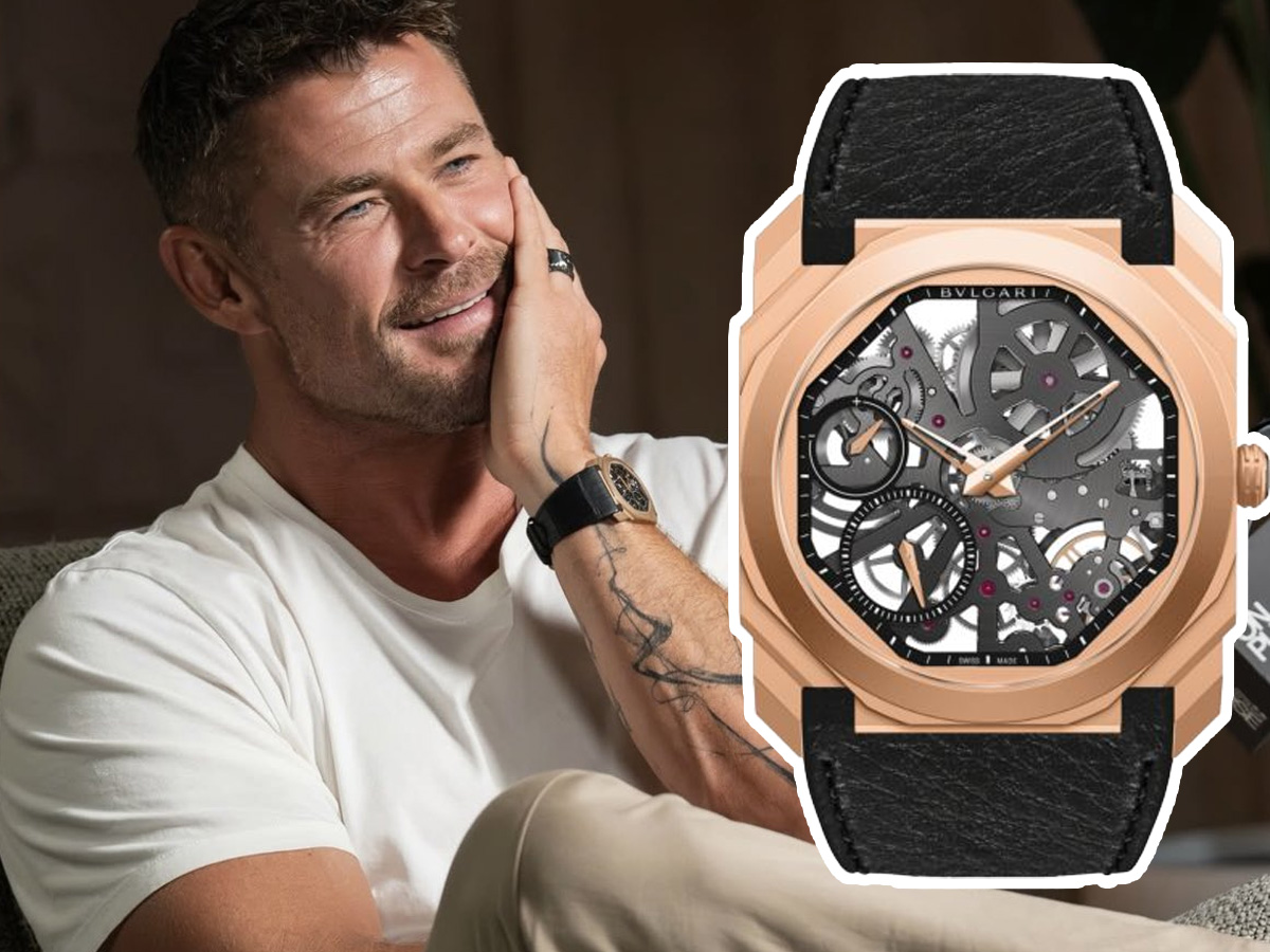 Chris Hemsworth con reloj Bvlgari Rose Gold Octo Finissimo "102946"