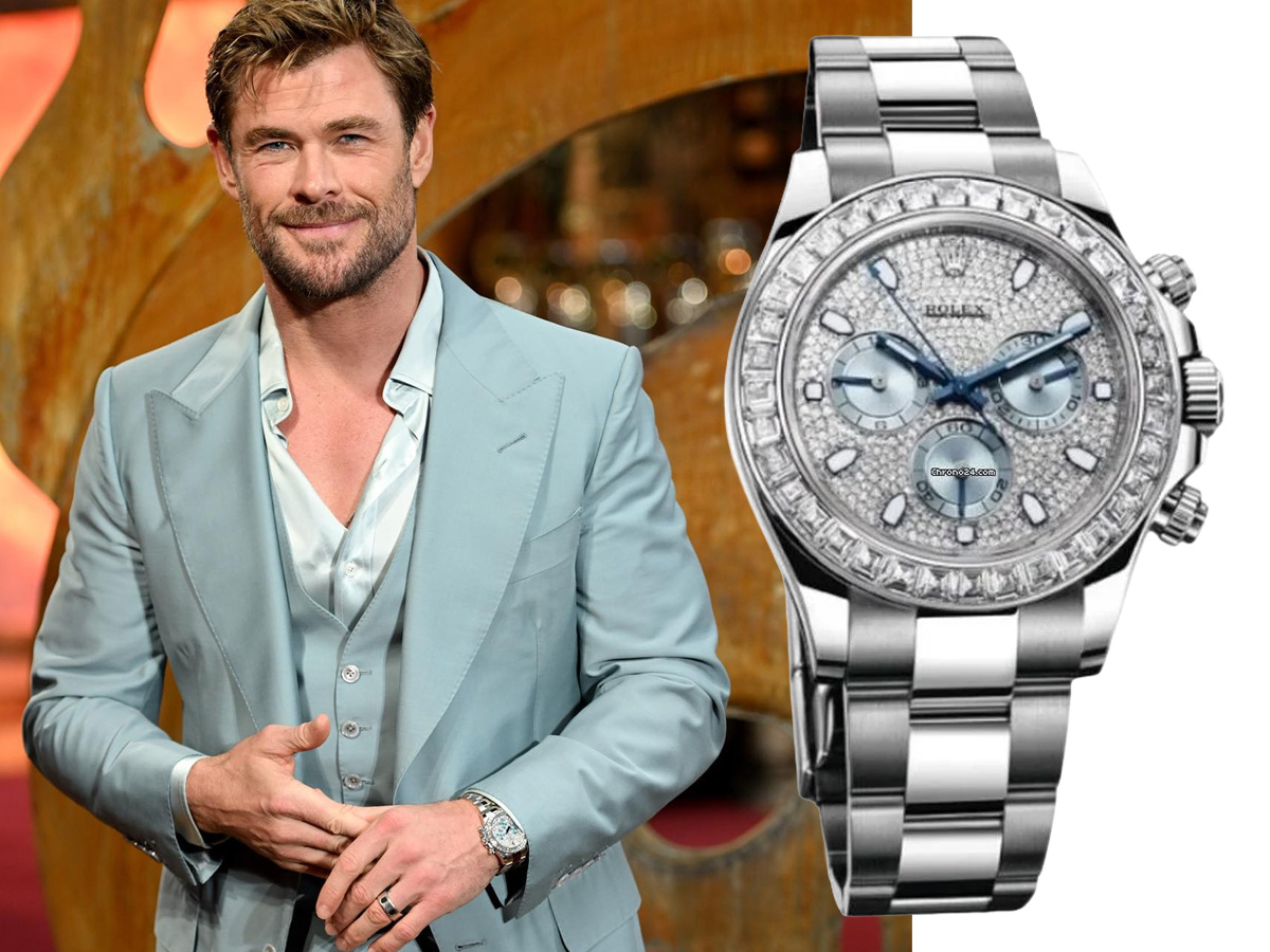 Chris Hemsworth con reloj Rolex Daytona Platinum Baguette