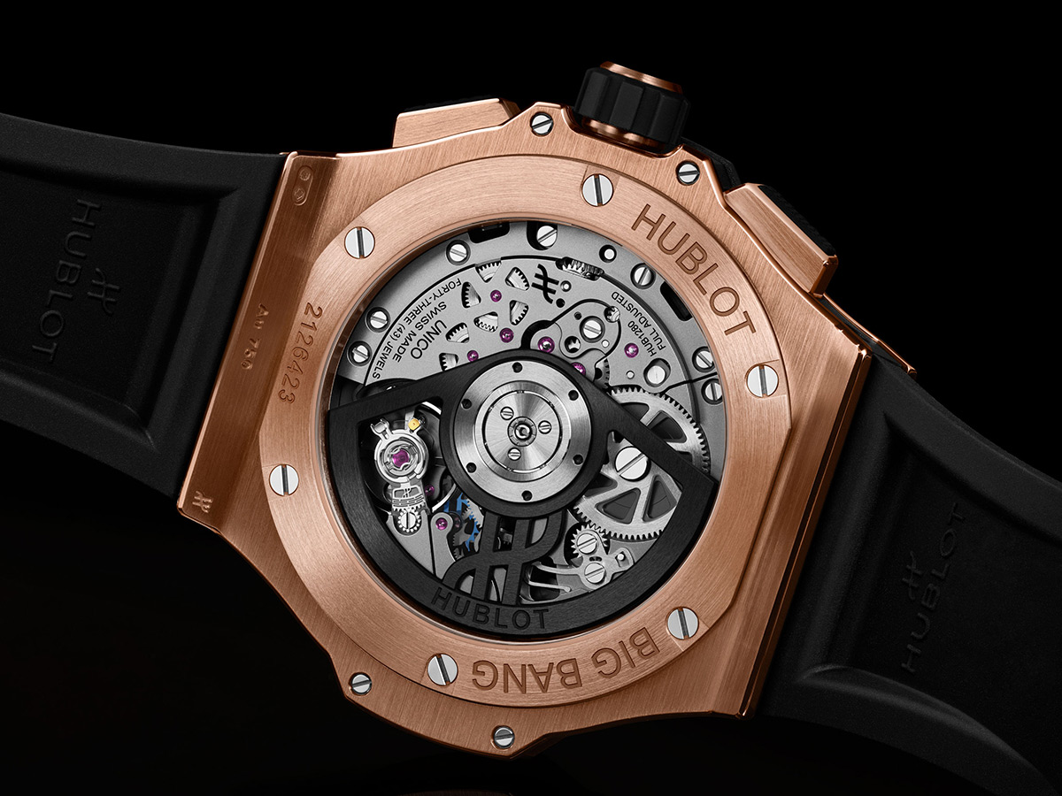 Hublot Big Bang Original Unico King Gold Ceramic con correa de caucho negro y esfera efecto carbono