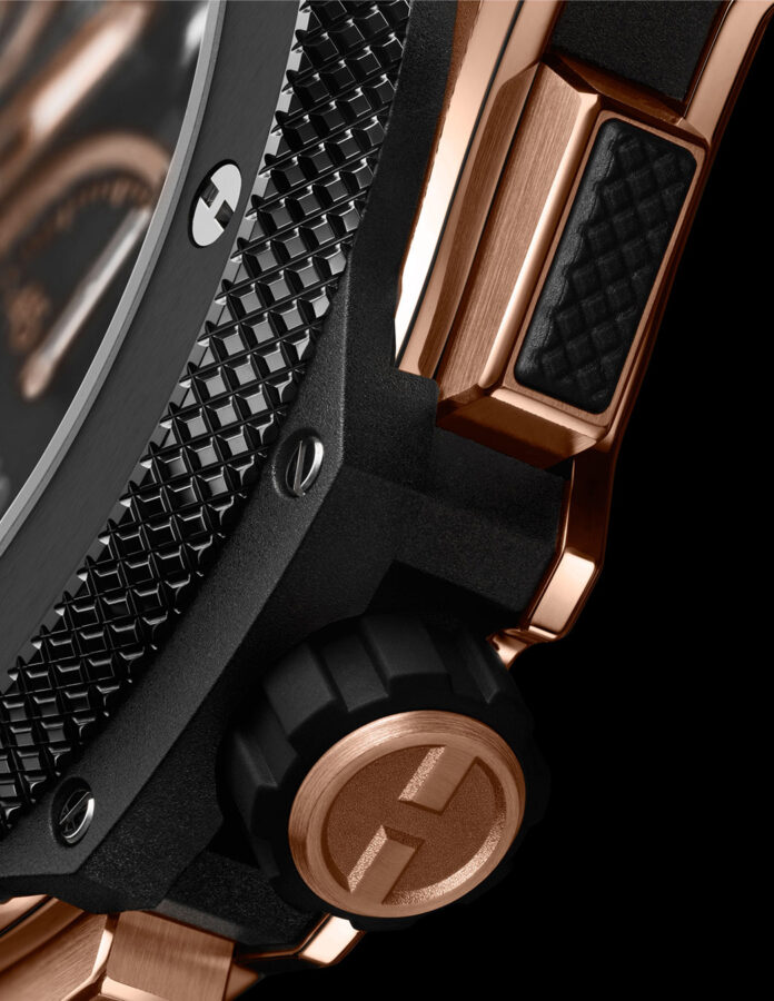 Detalle de la caja en King Gold del Hublot Big Bang Original Unico con tornillos en forma de H