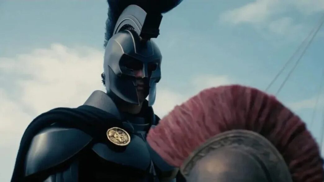 Un soldado de Troya en una escena para la película La Odisea de Christopher Nolan.