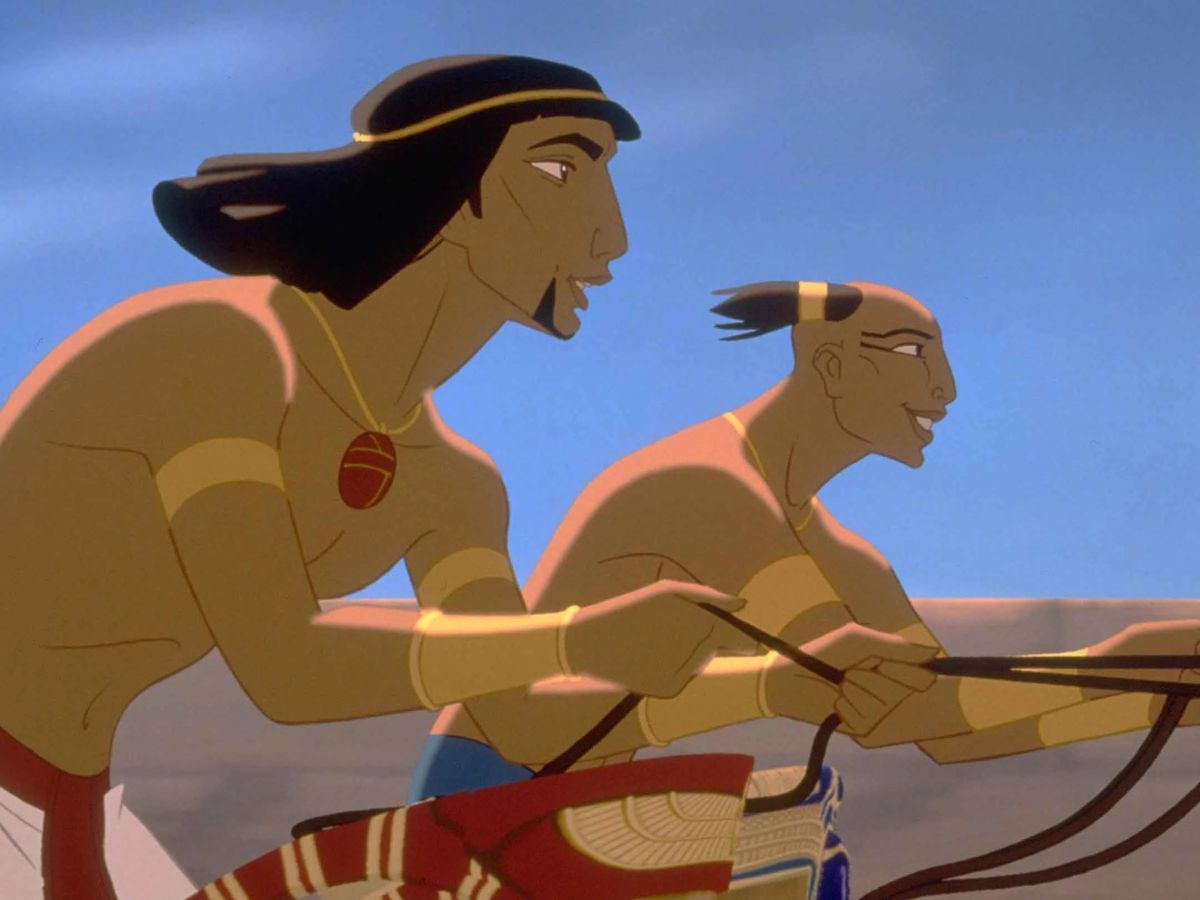 Dibujo animado de Rámses montando a caballo en una carrera en la película El príncipe de Egipto.