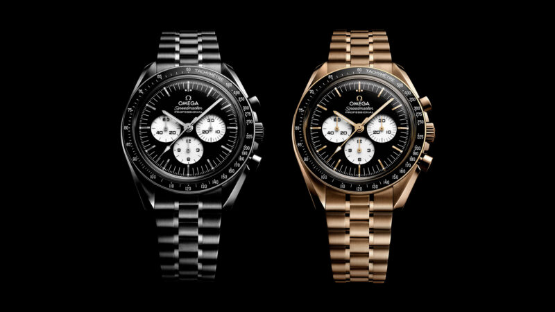 Omega Speedmaster Moonwatch 2026 en acero y en oro Moonshine con esfera negra y blanca