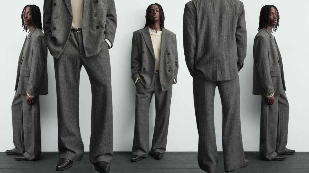 Collage con los pantalones de vestir de Zara para hombre con tejido de espiga