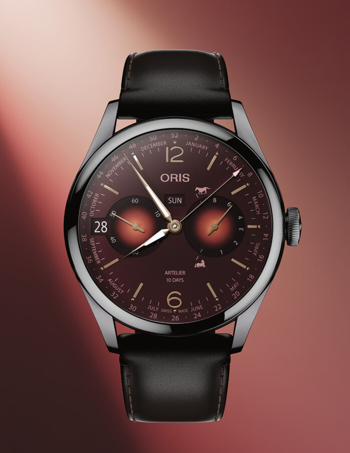 Reloj Oris Edición Limitada Año del Caballo 2026 con caja pulida y esfera con calendario completo