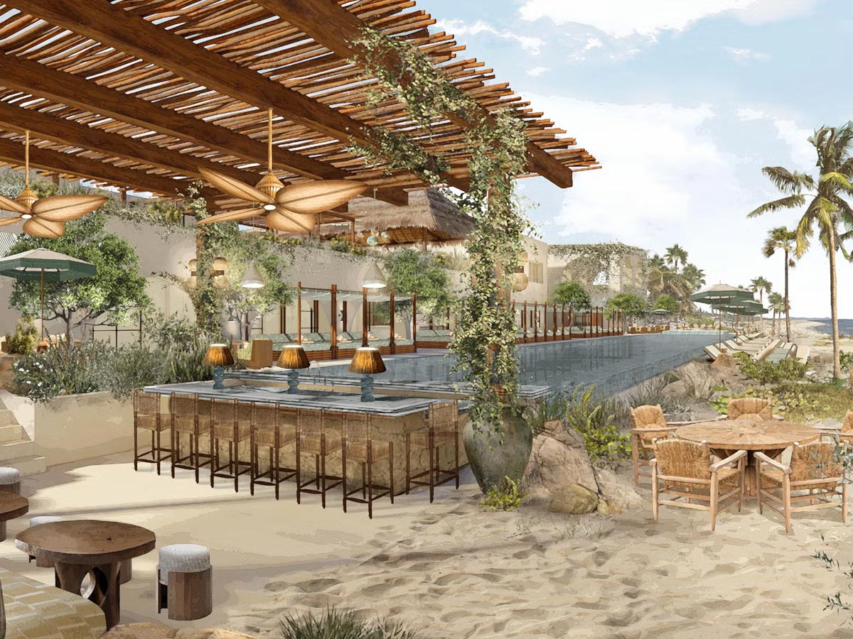 Boceto de la piscina exterior de Soho House Los Cabos