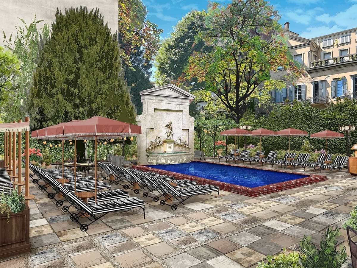 Boceto de los jardines de Soho House Milán