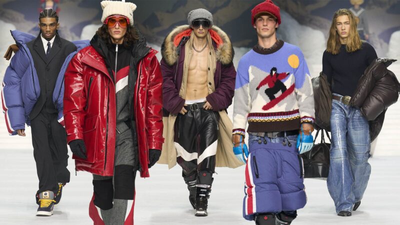 Collage de diferentes modelos masculinos desfilando durante el desfile de la marca Dsquared2 temporada otoño invierno 2026