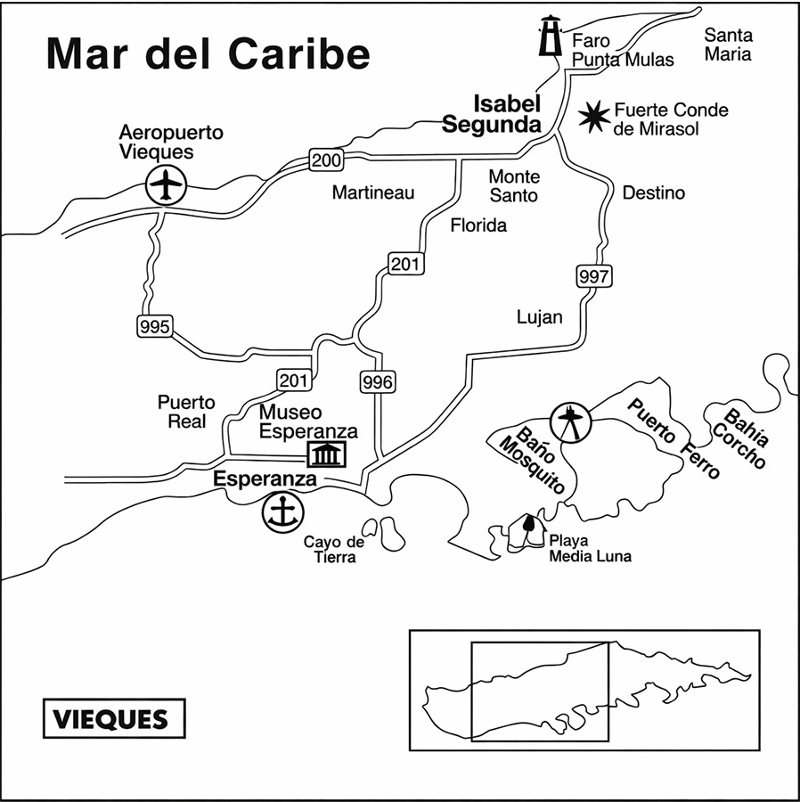 Mapa de la isla de Vieques, Puerto Rico