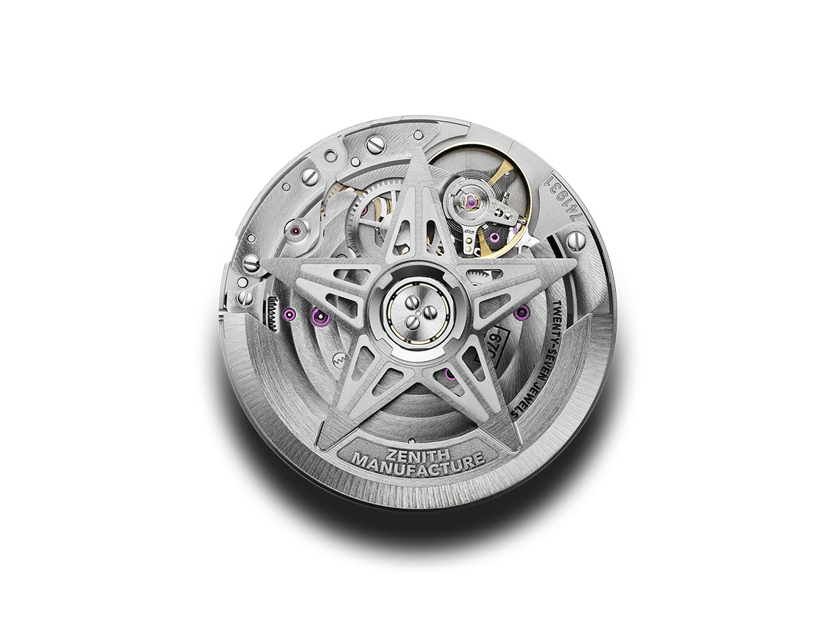 Rotor en forma de estrella del movimiento Elite 670 visible a través del fondo abierto del Zenith DEFY Revival A3643