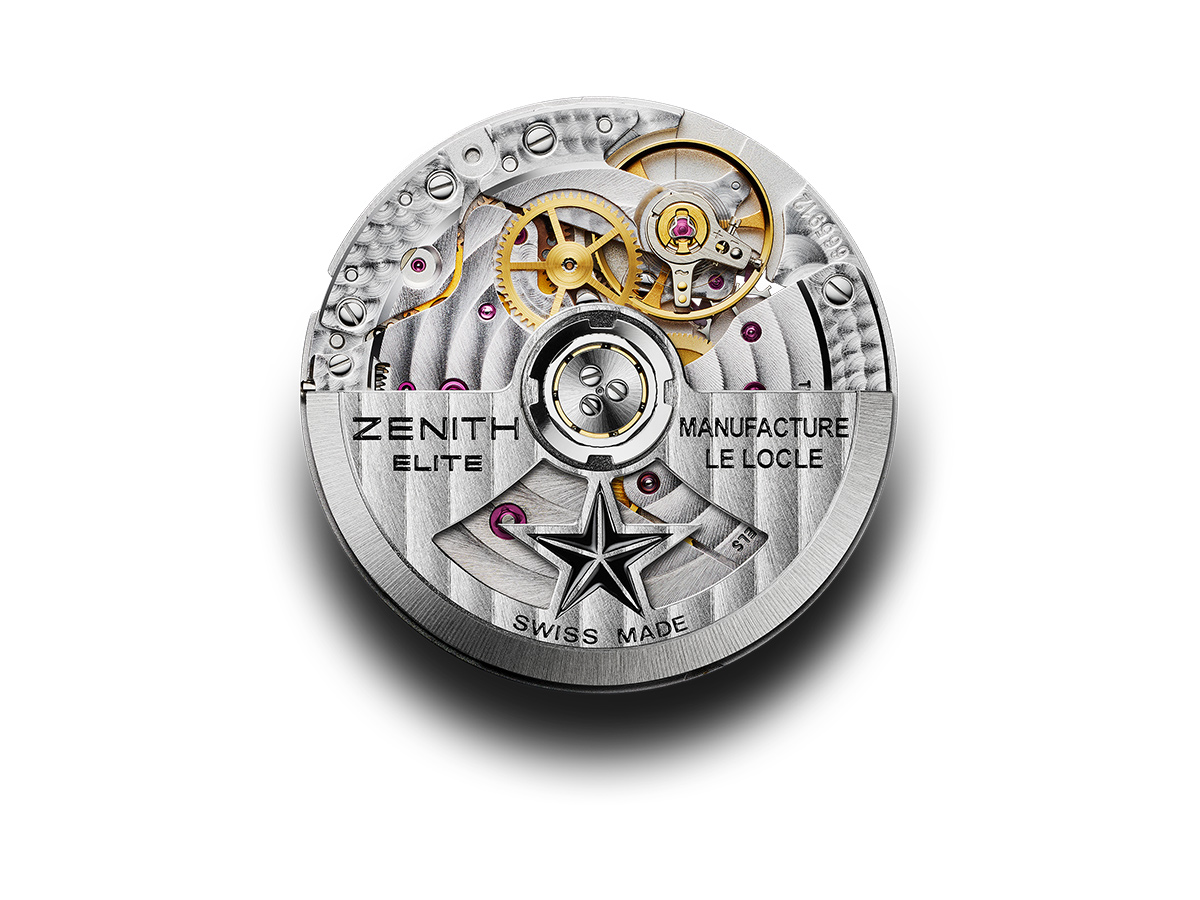 Calibre Zenith Elite 670 del Zenith DEFY Revival A3643 con rotor grabado y acabados cepillados